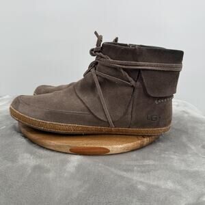 UGG Boots Bootie Reid Womens Size 12‎ Grey Suede Ankle Wrap Moc Toe Casual Shoes